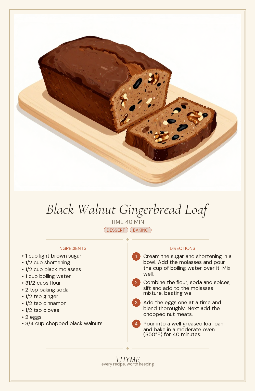 Black Walnut Gingerbread Loaf
