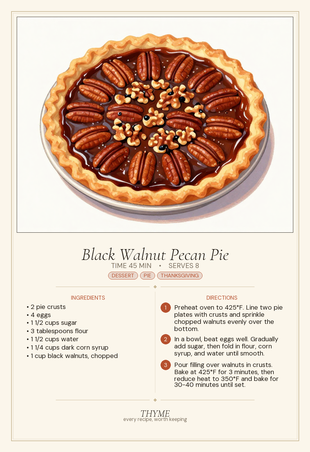 Black Walnut Pecan Pie