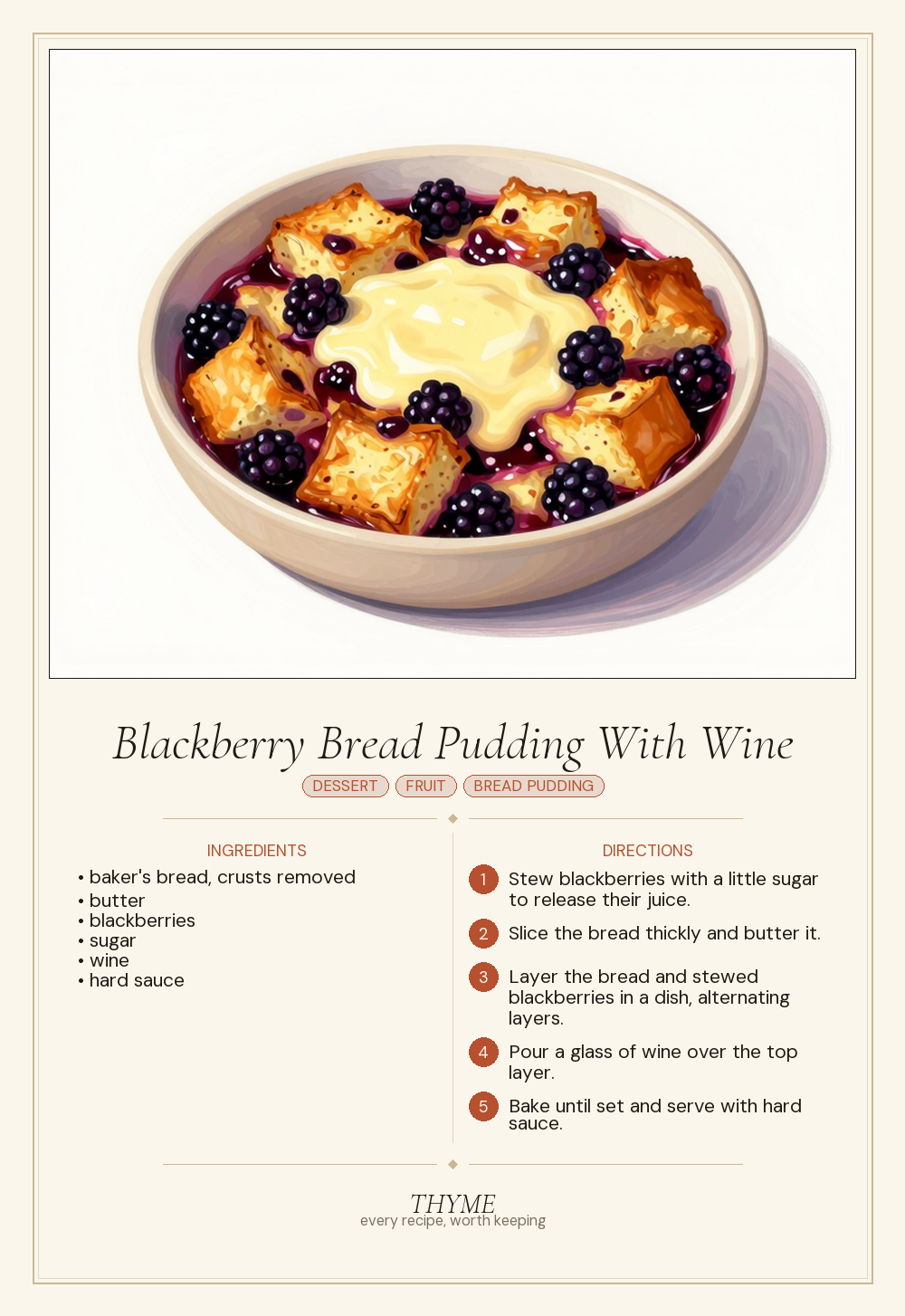 Blackberry Bread Pudding With Wine