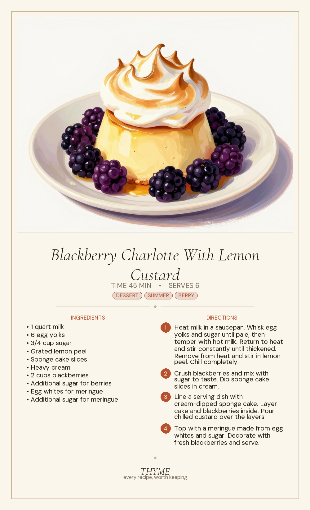 Blackberry Charlotte With Lemon Custard