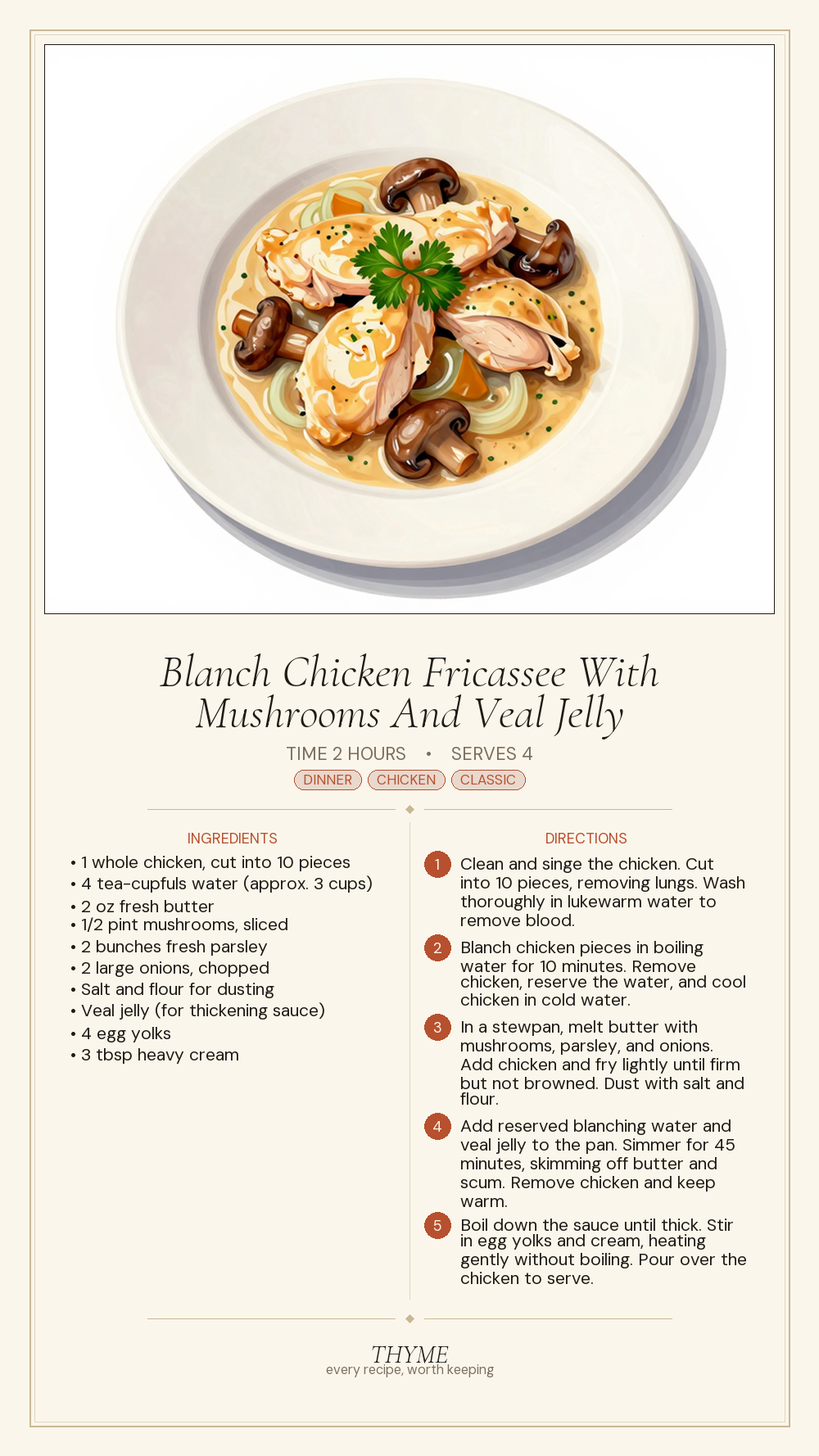 Blanch Chicken Fricassee With Mushrooms And Veal Jelly