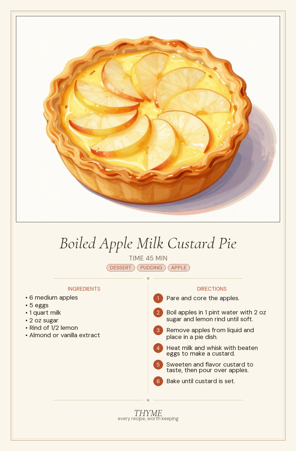 Boiled Apple Milk Custard Pie