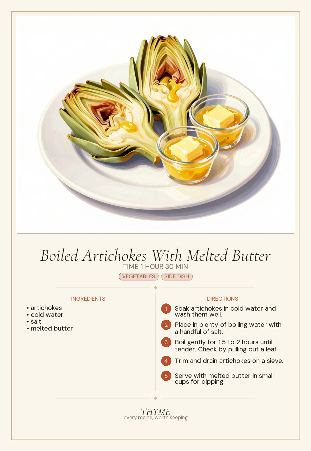 Boiled Artichokes With Melted Butter