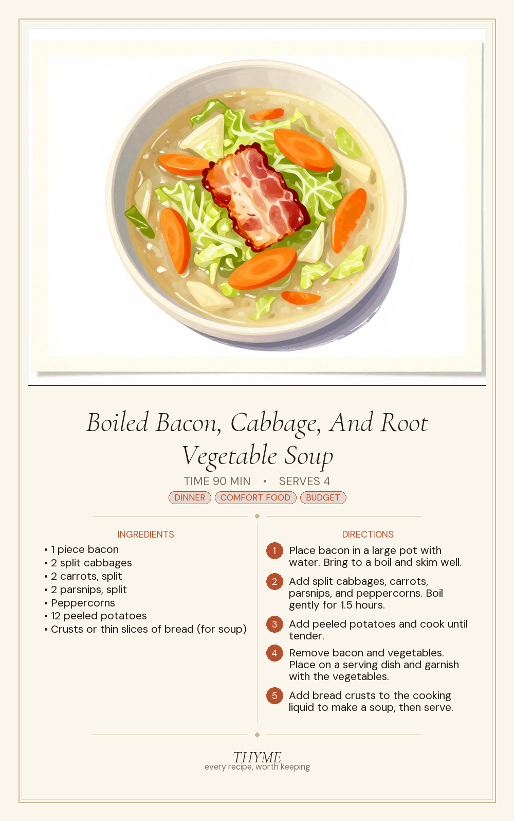 Boiled Bacon, Cabbage, And Root Vegetable Soup