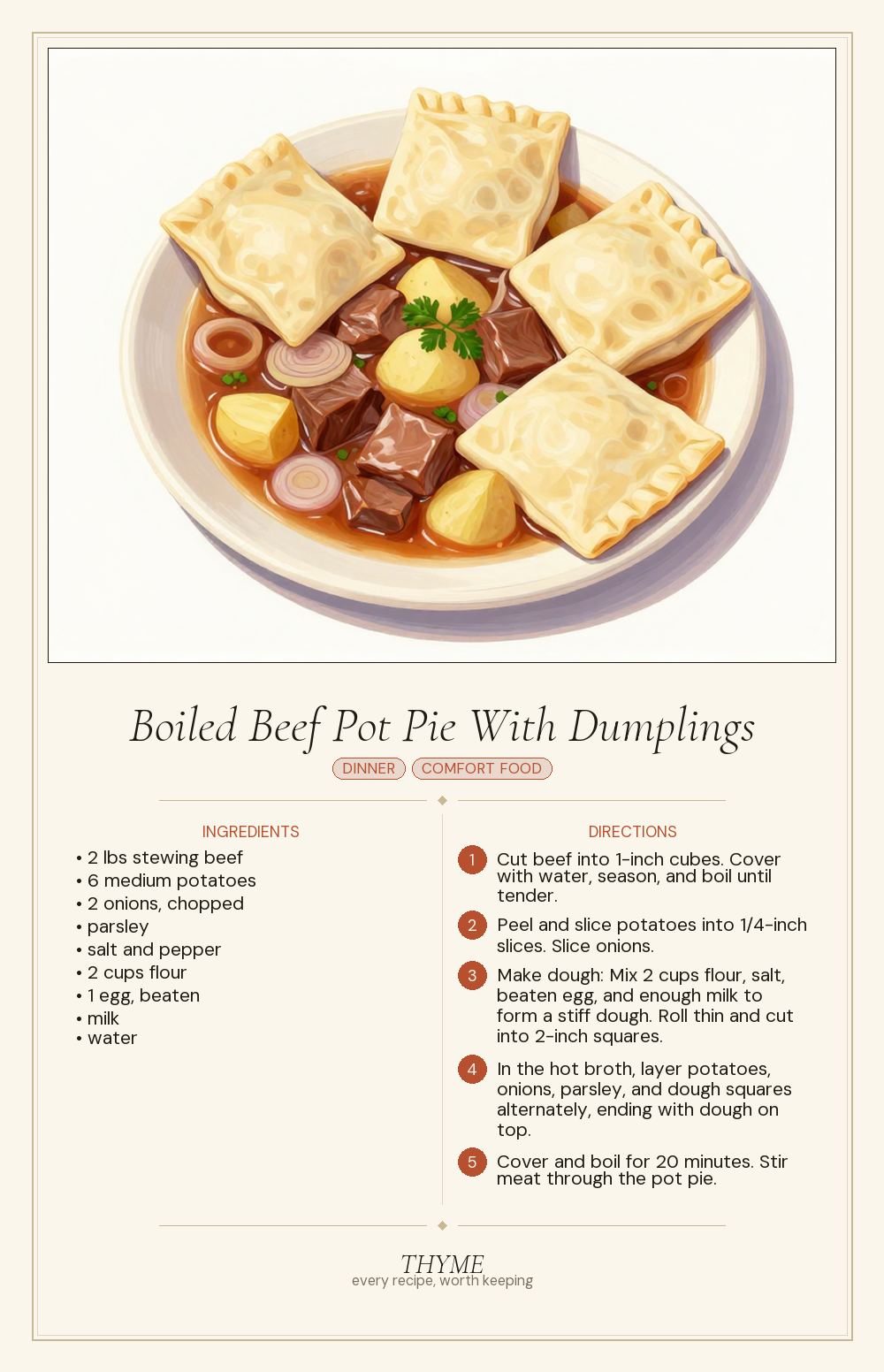 Boiled Beef Pot Pie With Dumplings
