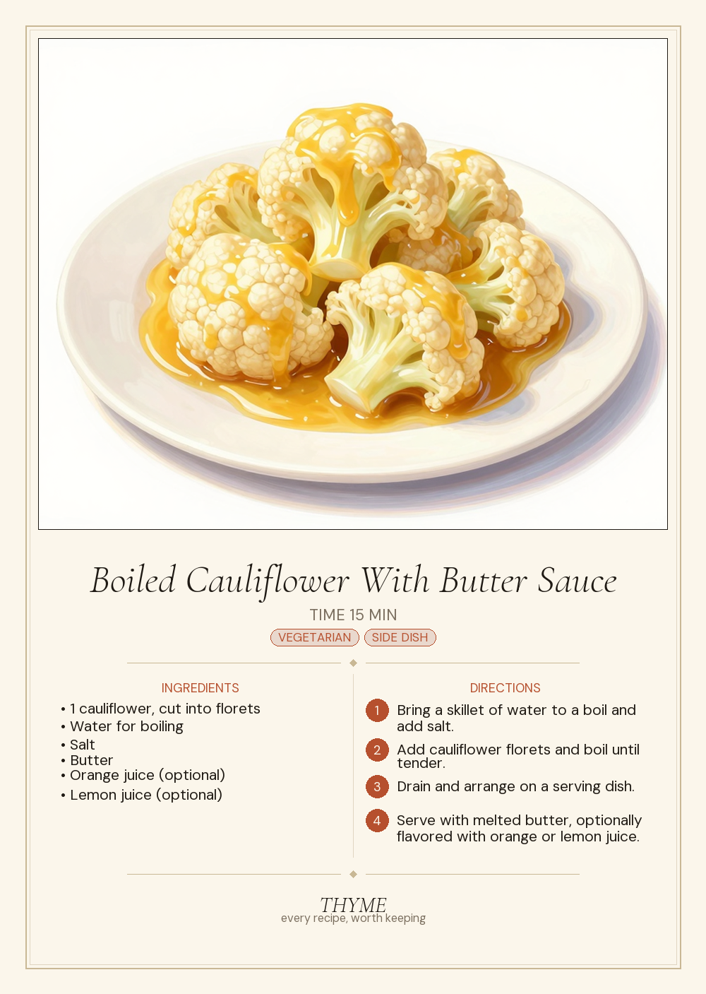 Boiled Cauliflower With Butter Sauce