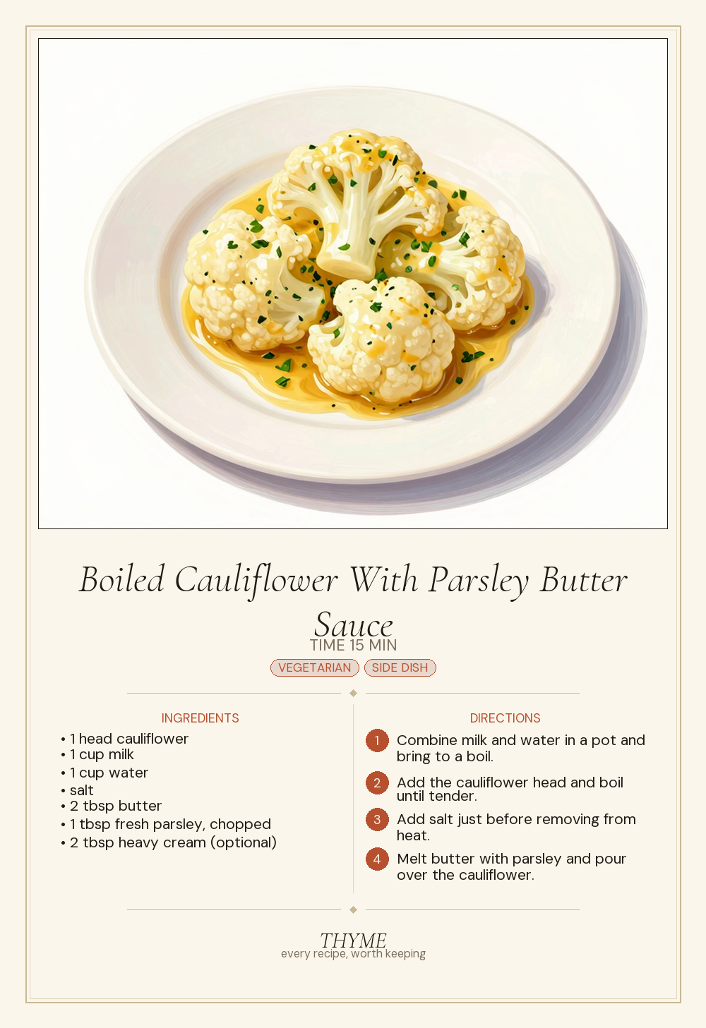 Boiled Cauliflower With Parsley Butter Sauce