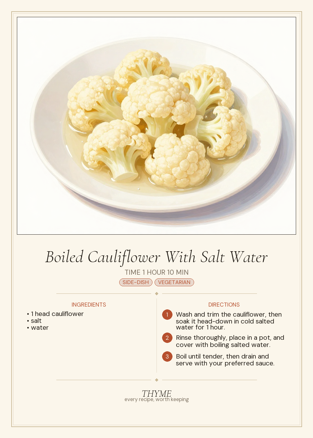 Boiled Cauliflower With Salt Water