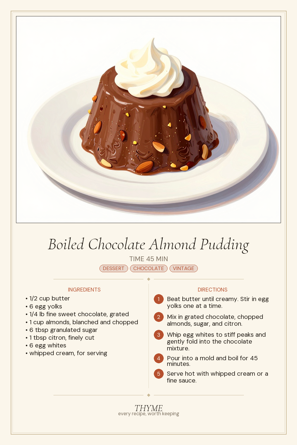 Boiled Chocolate Almond Pudding