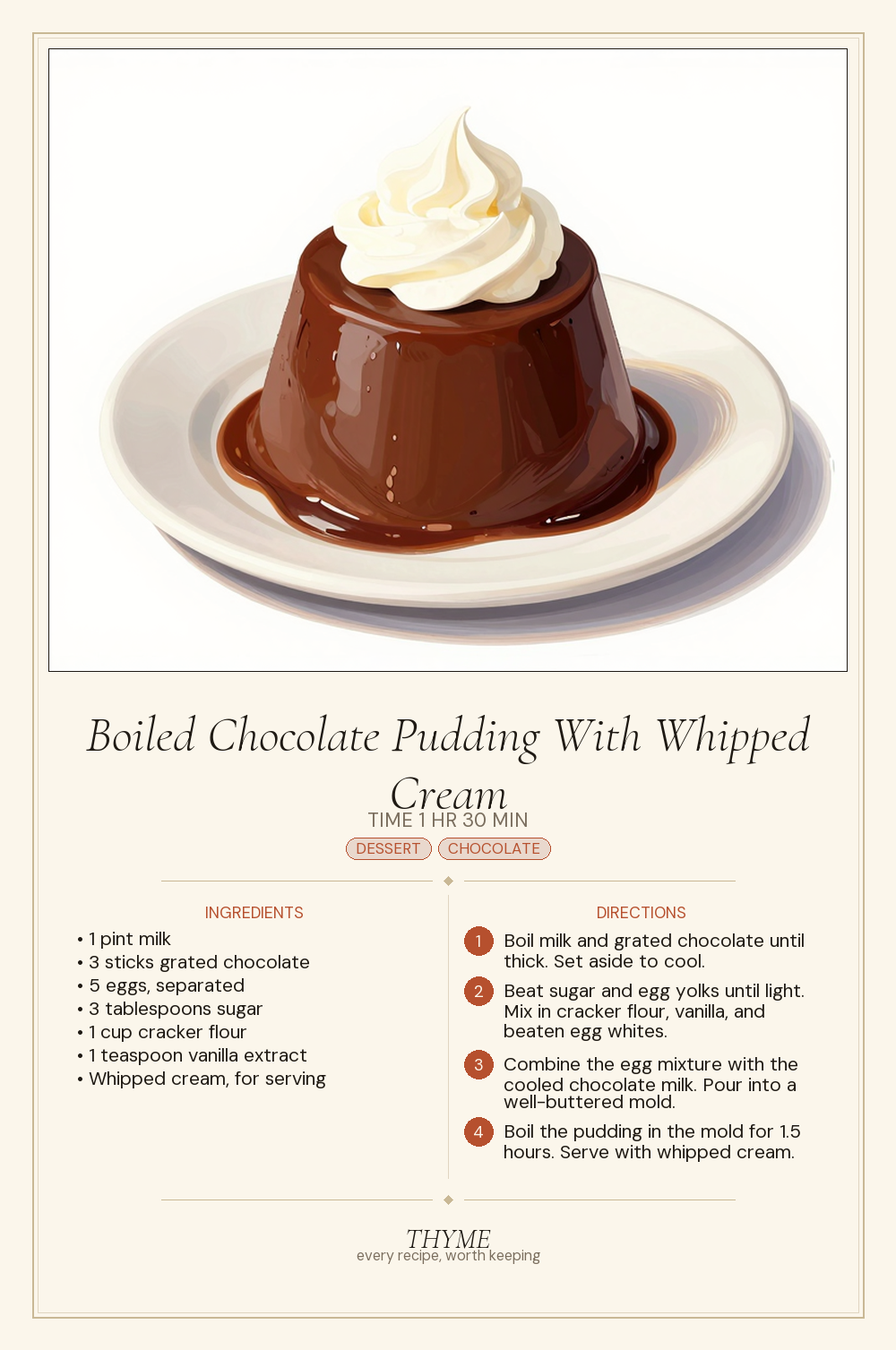 Boiled Chocolate Pudding With Whipped Cream