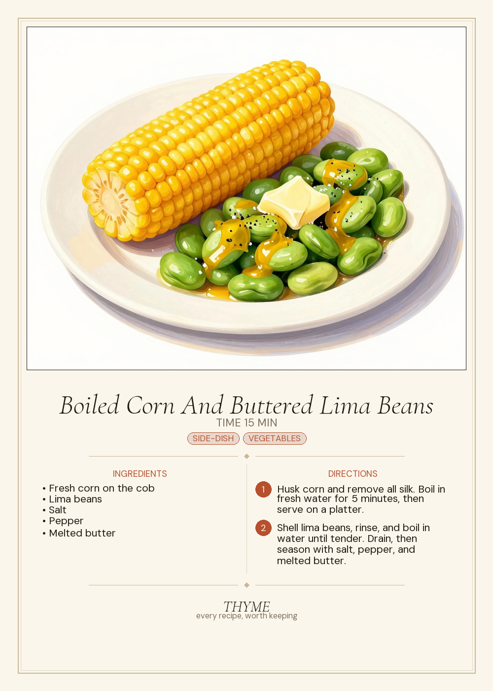Boiled Corn And Buttered Lima Beans