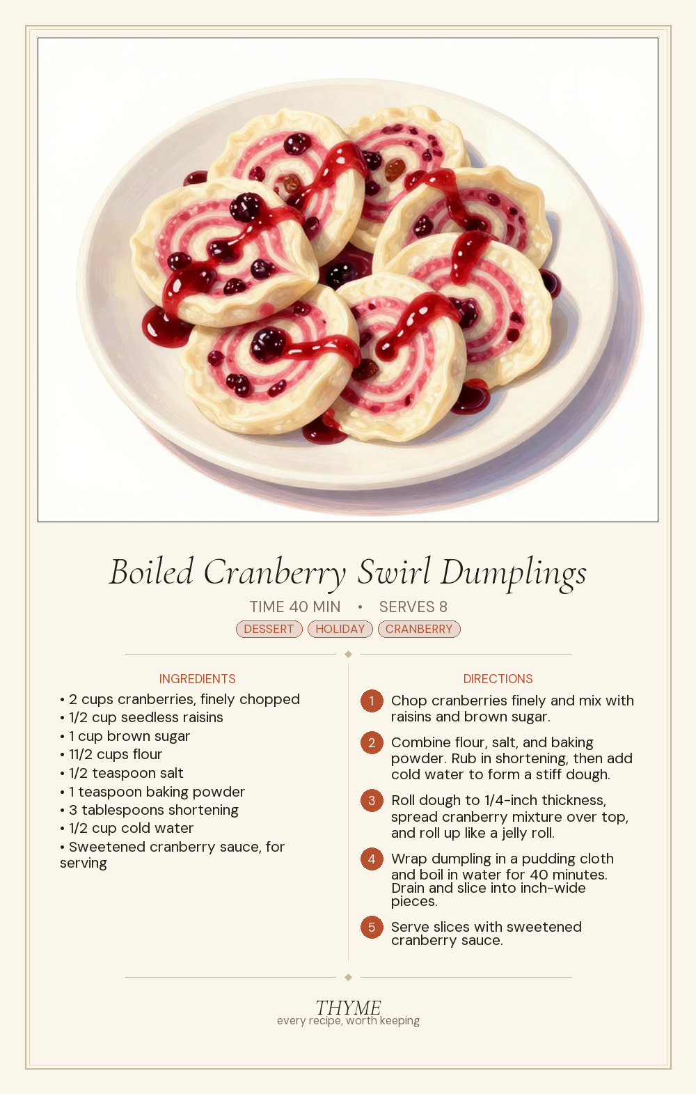 Boiled Cranberry Swirl Dumplings