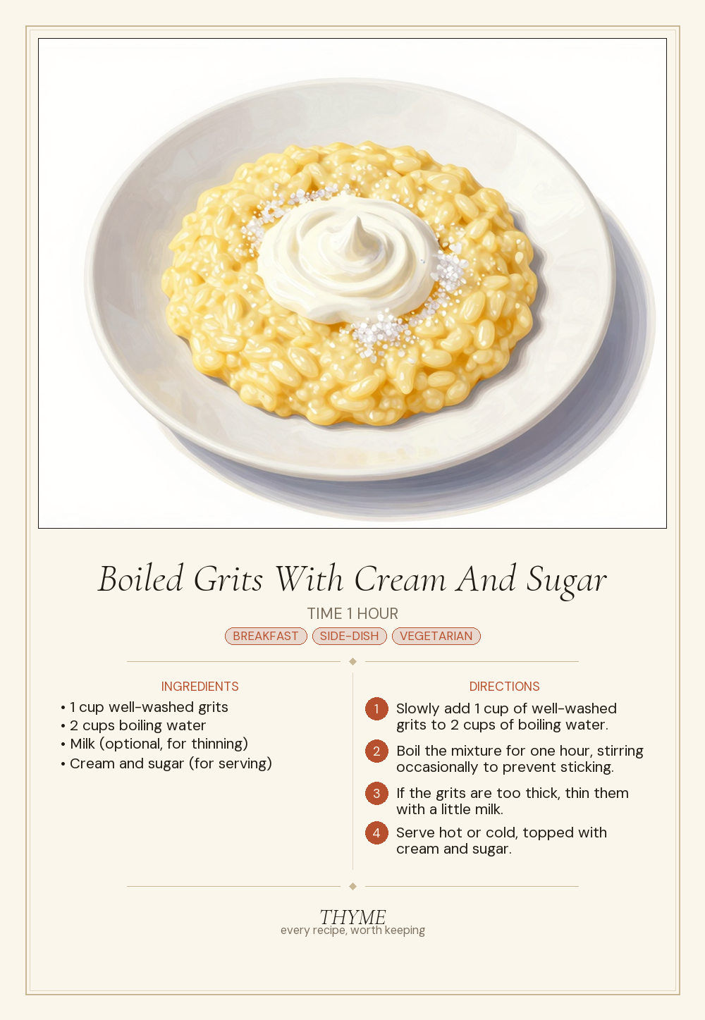 Boiled Grits With Cream And Sugar