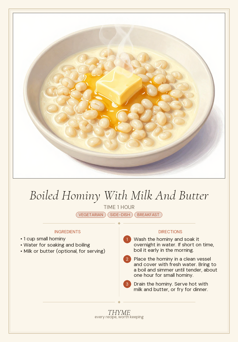 Boiled Hominy With Milk And Butter