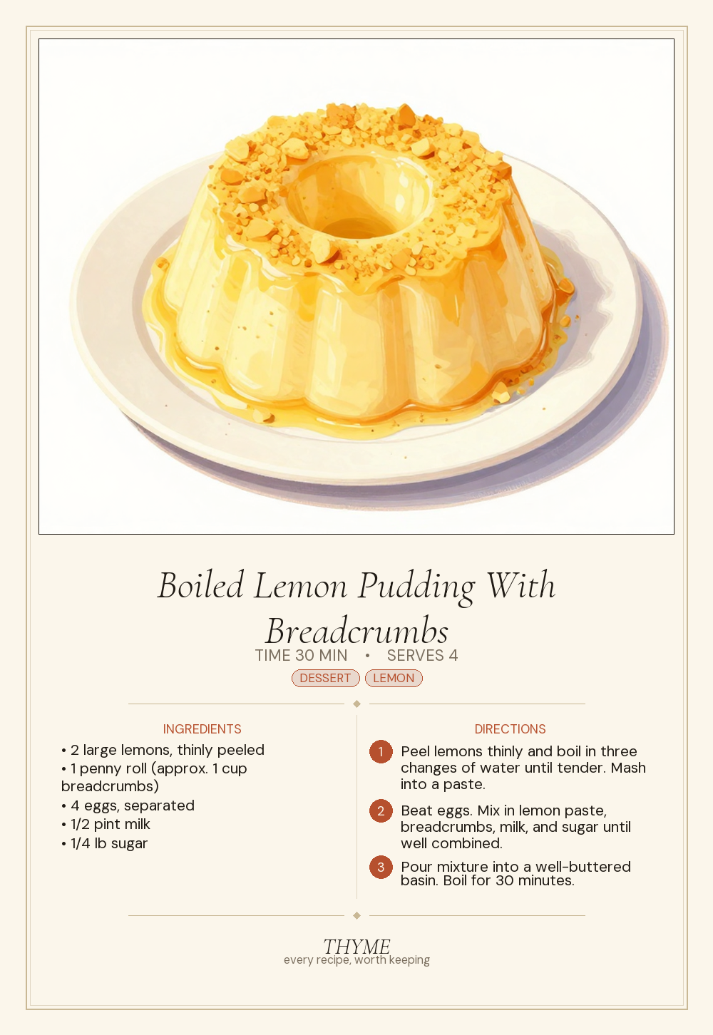 Boiled Lemon Pudding With Breadcrumbs