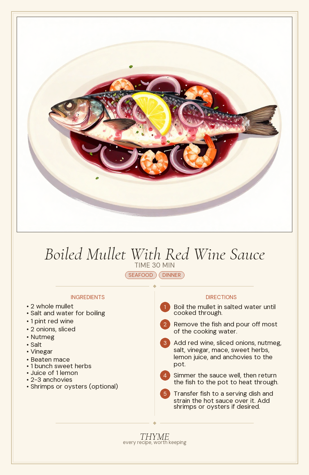 Boiled Mullet With Red Wine Sauce