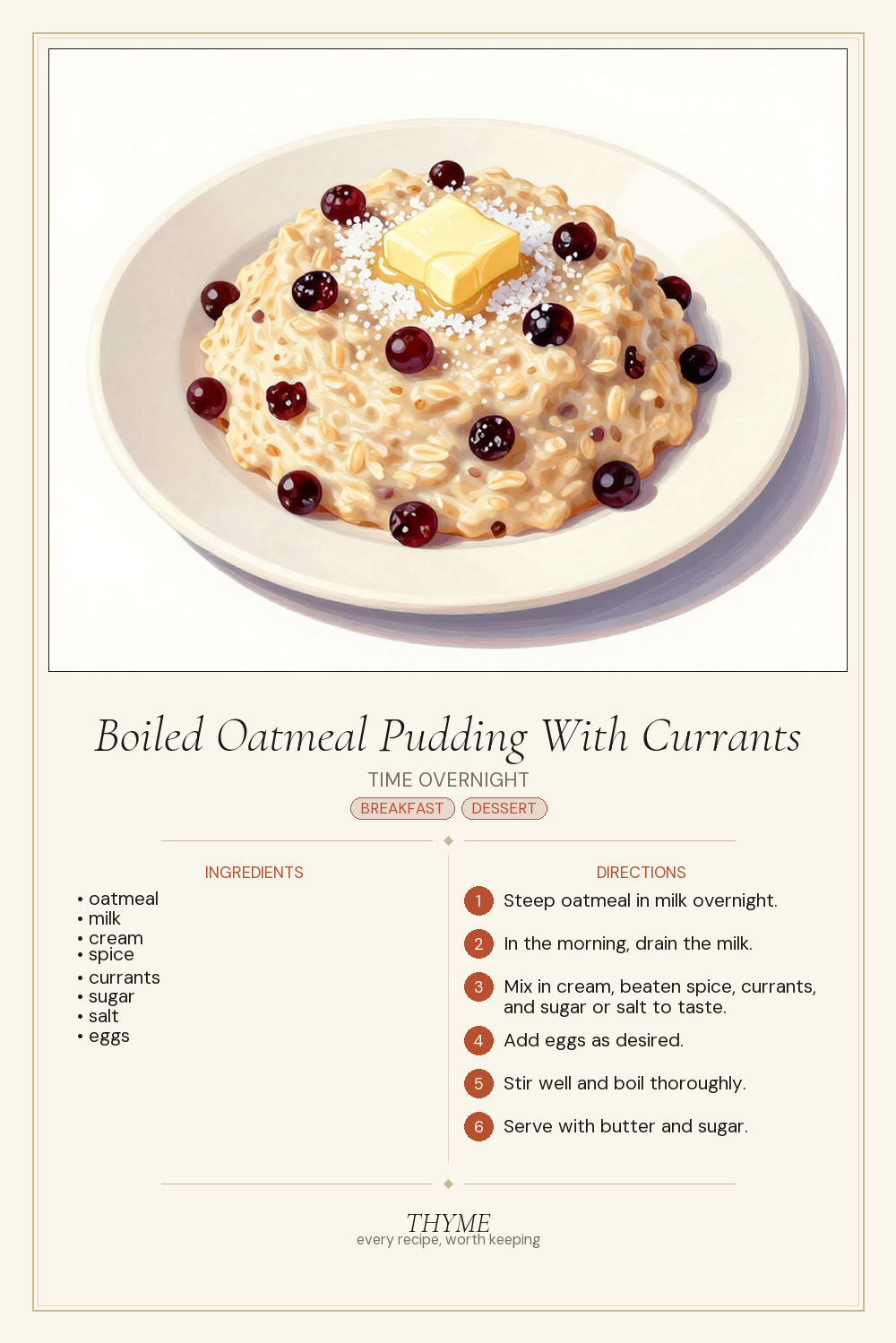 Boiled Oatmeal Pudding With Currants
