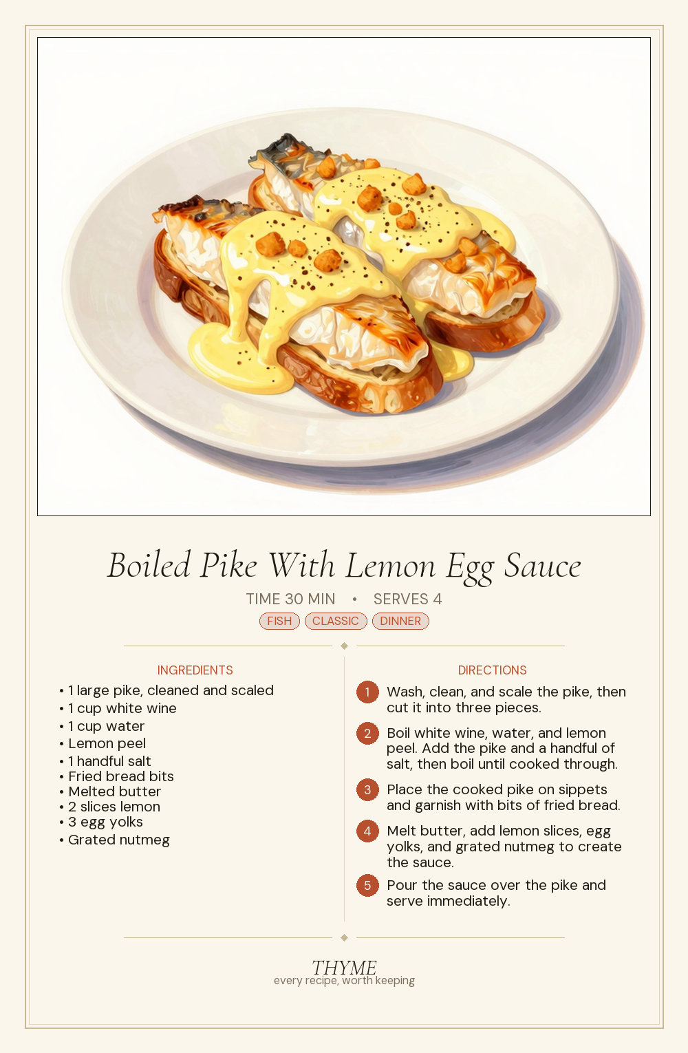Boiled Pike With Lemon Egg Sauce