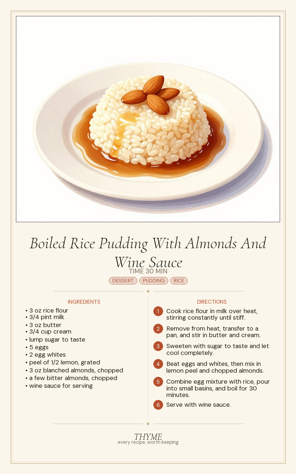 Boiled Rice Pudding With Almonds And Wine Sauce