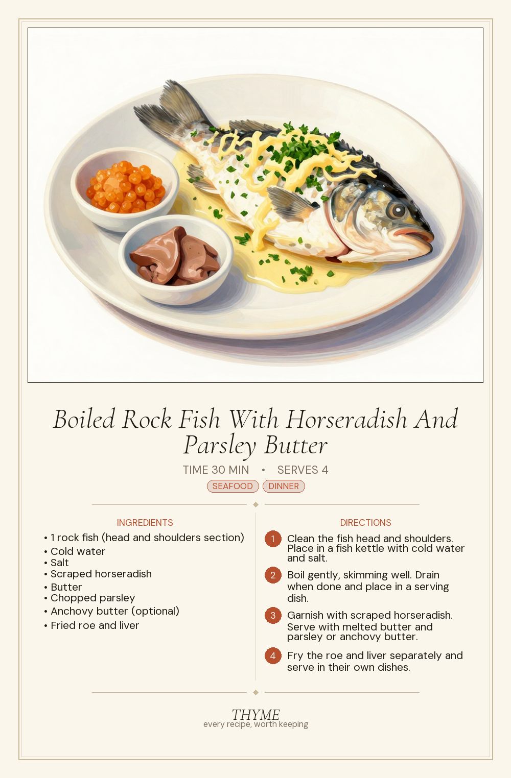 Boiled Rock Fish With Horseradish And Parsley Butter