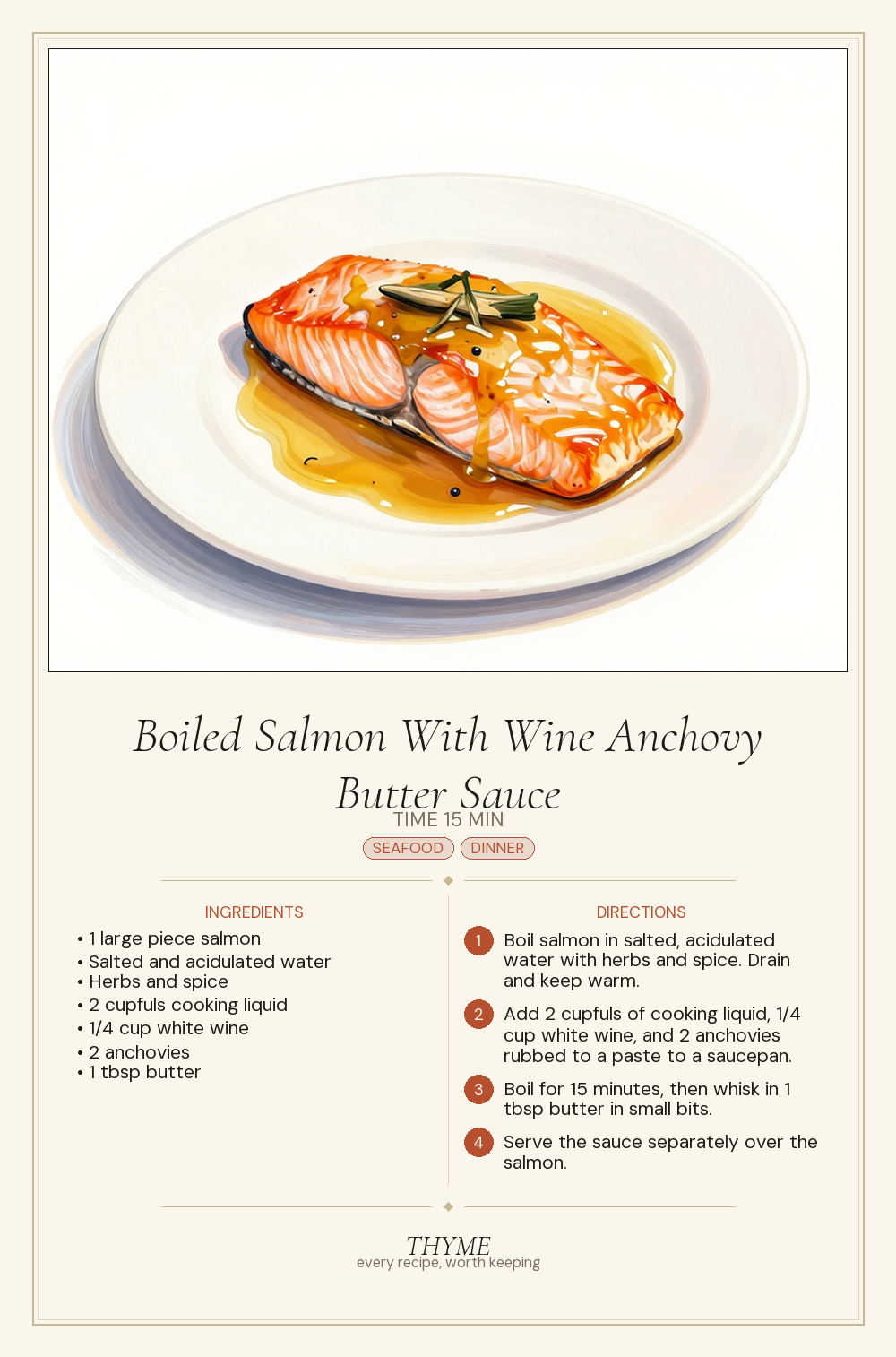 Boiled Salmon With Wine Anchovy Butter Sauce