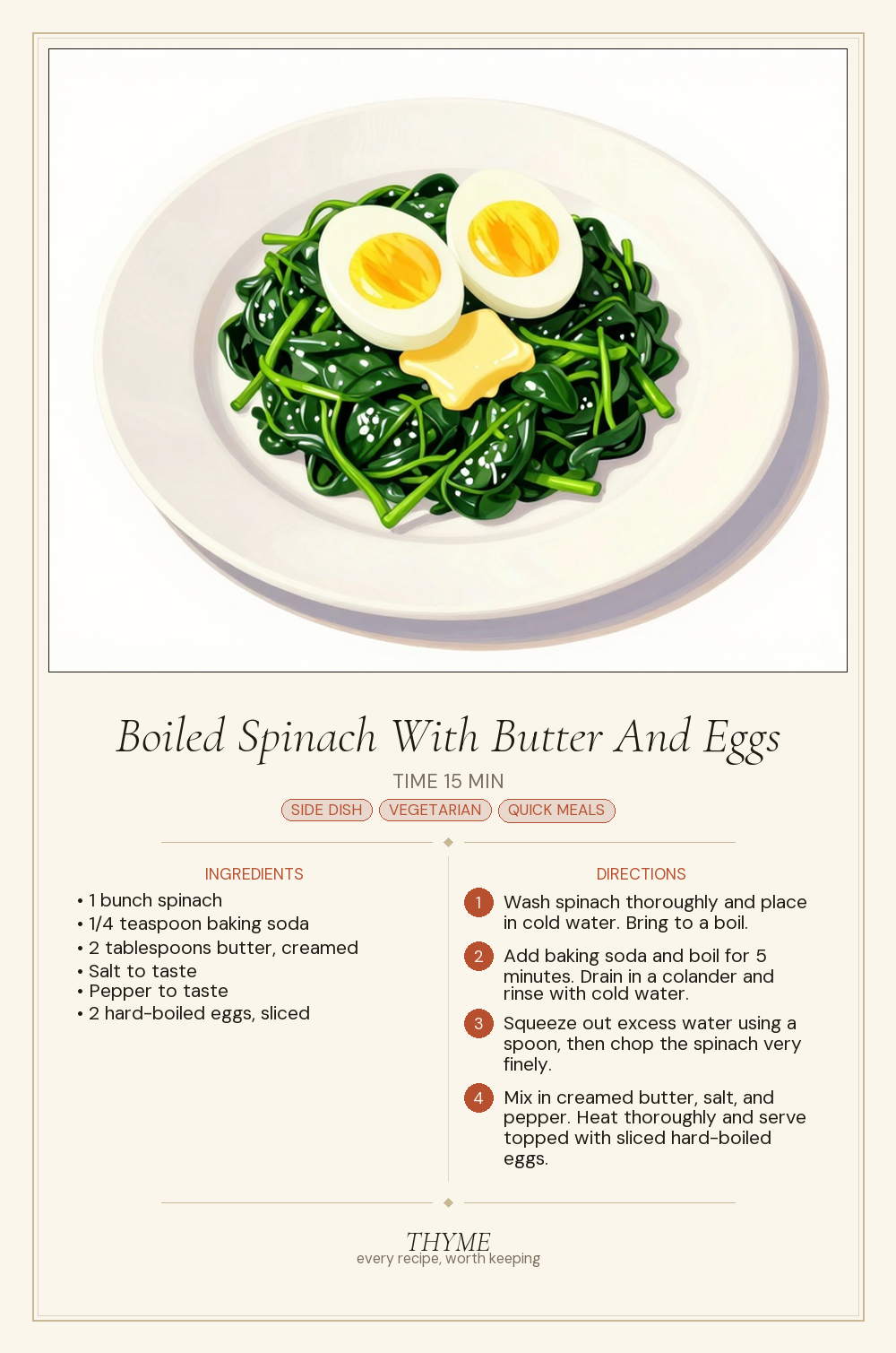 Boiled Spinach With Butter And Eggs
