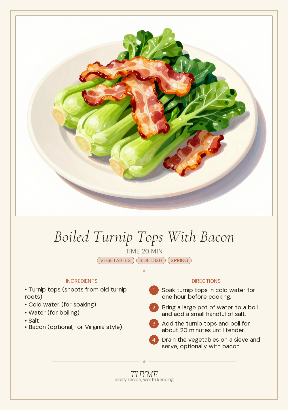Boiled Turnip Tops With Bacon