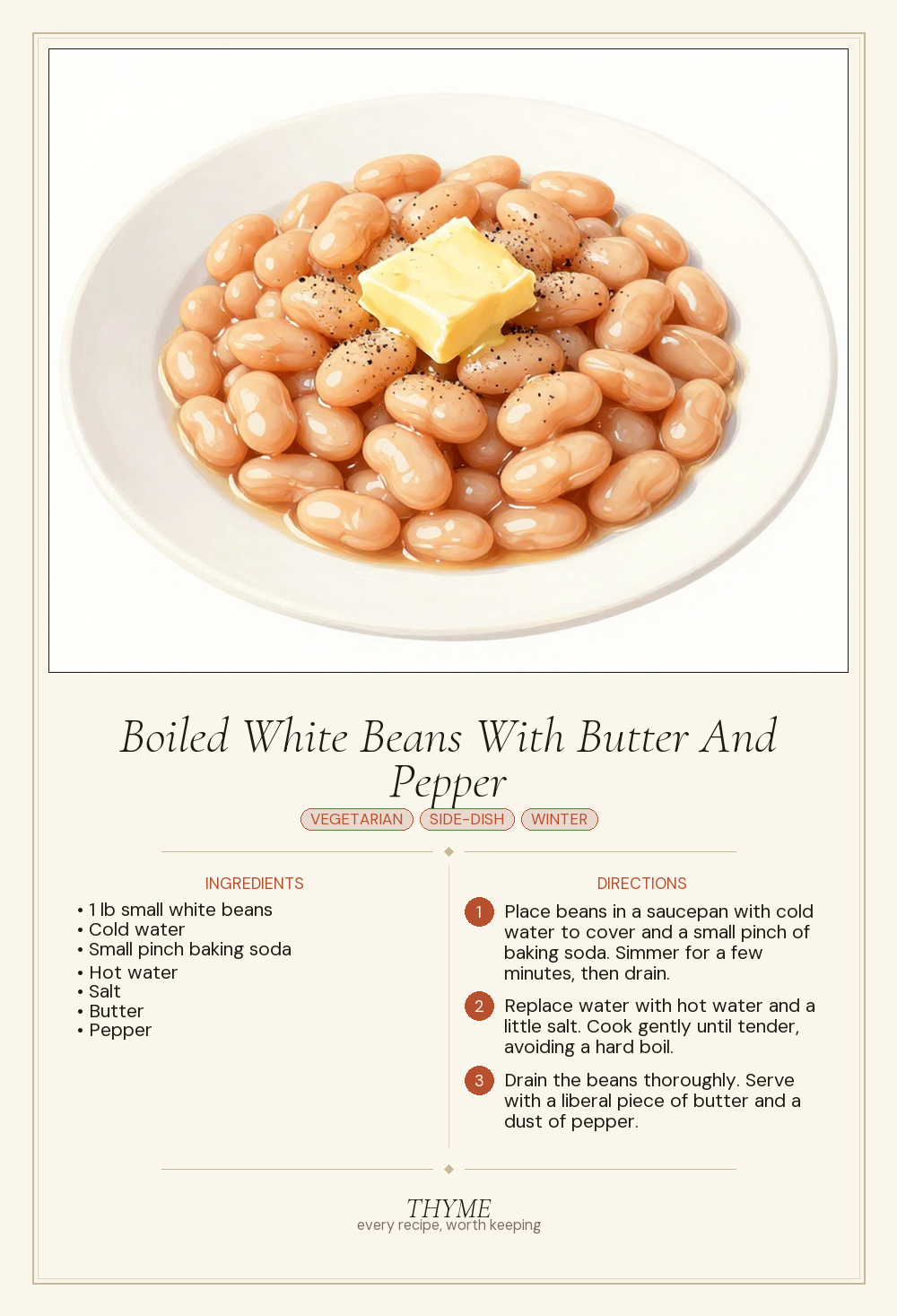 Boiled White Beans With Butter And Pepper