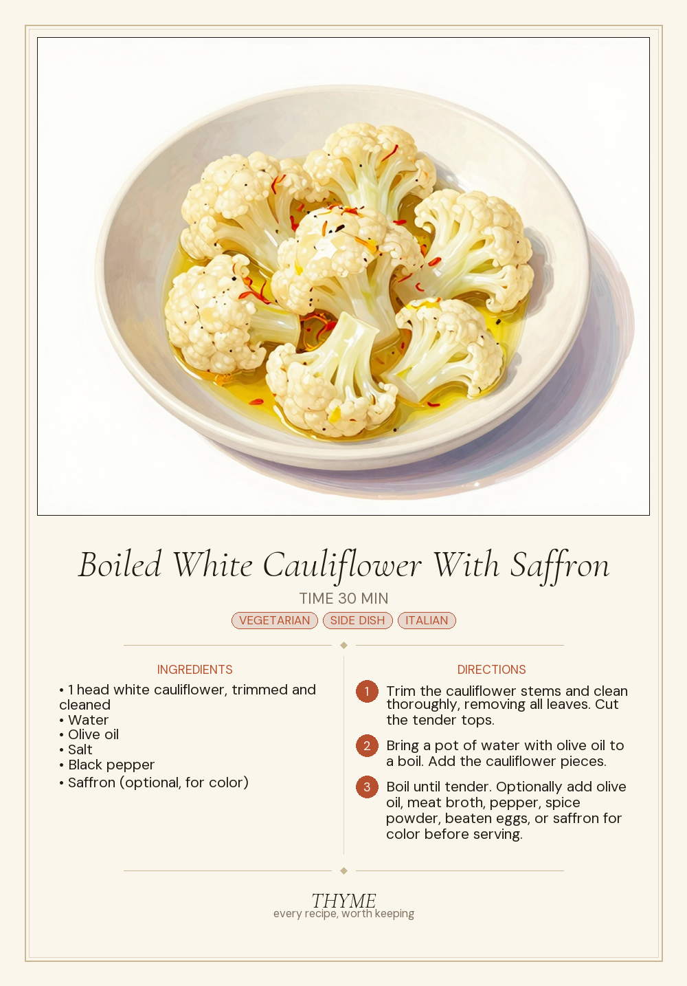 Boiled White Cauliflower With Saffron