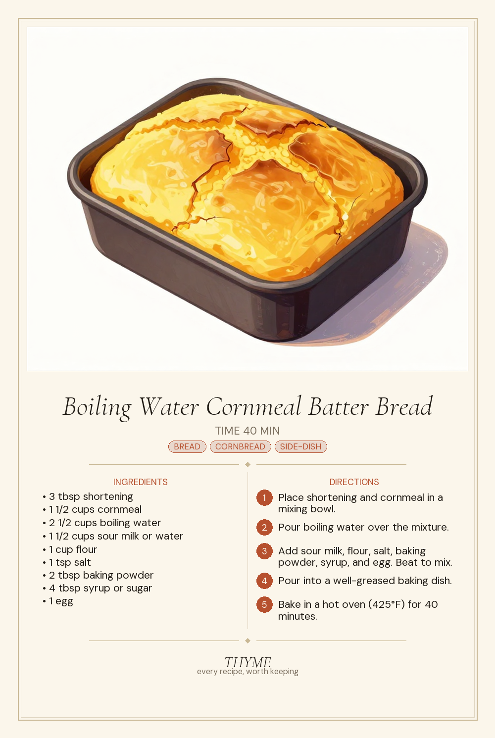 Boiling Water Cornmeal Batter Bread
