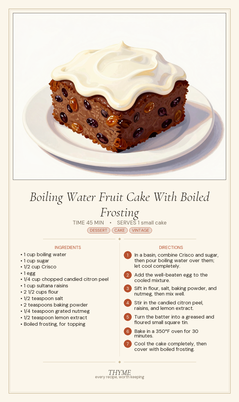 Boiling Water Fruit Cake With Boiled Frosting