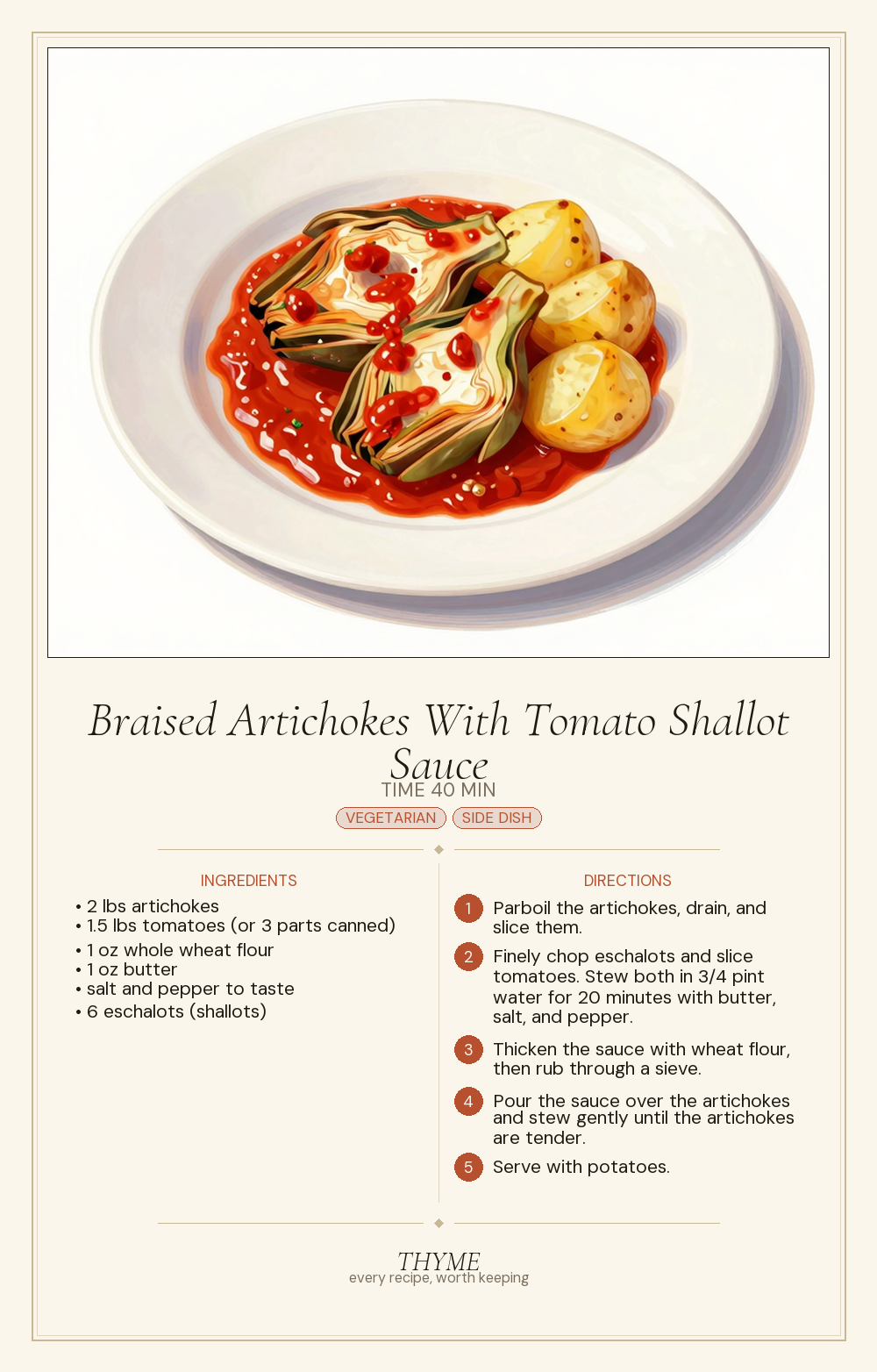 Braised Artichokes With Tomato Shallot Sauce