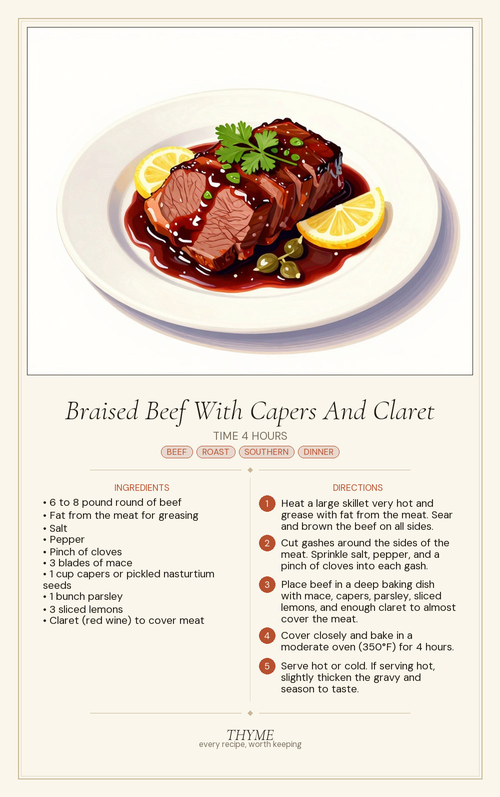 Braised Beef With Capers And Claret