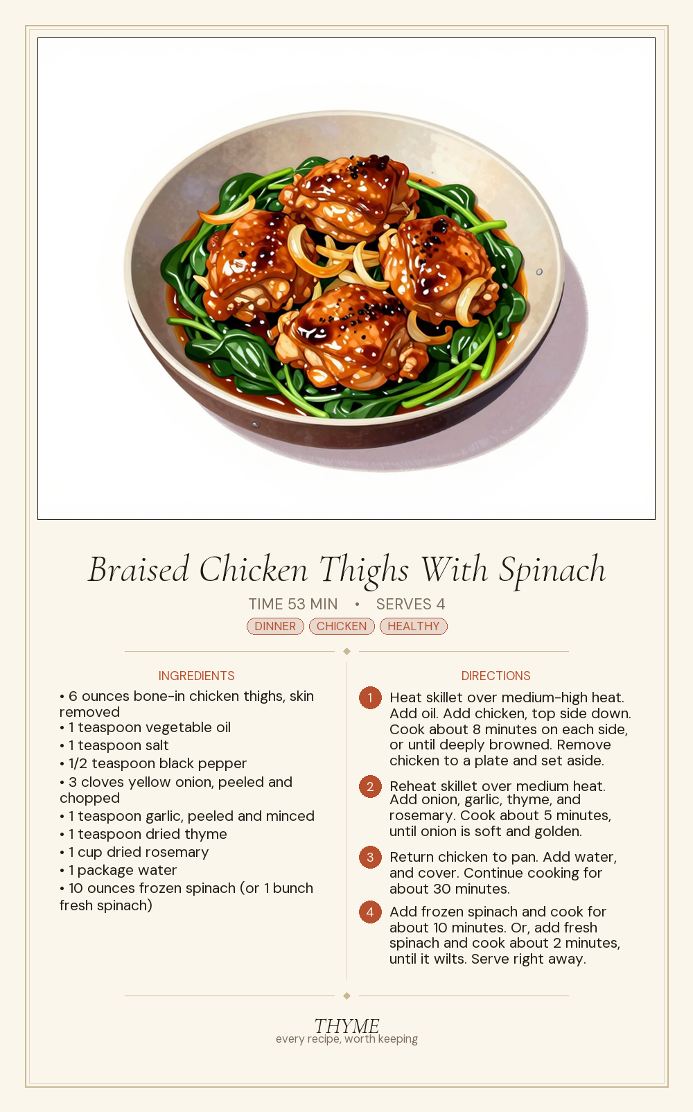 Braised Chicken Thighs With Spinach