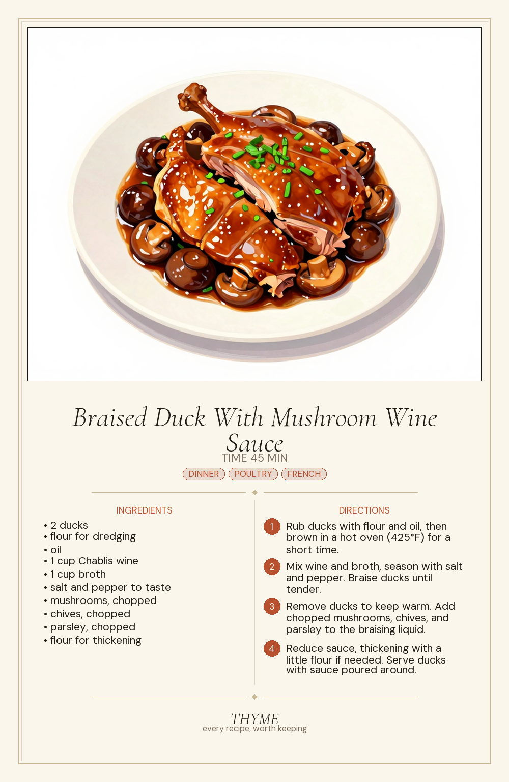 Braised Duck With Mushroom Wine Sauce