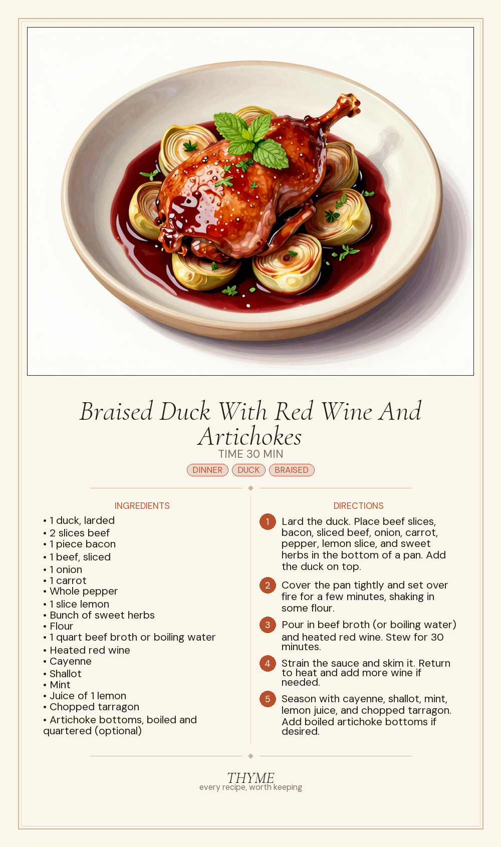 Braised Duck With Red Wine And Artichokes