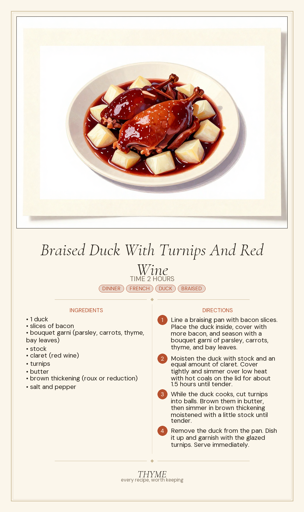 Braised Duck With Turnips And Red Wine