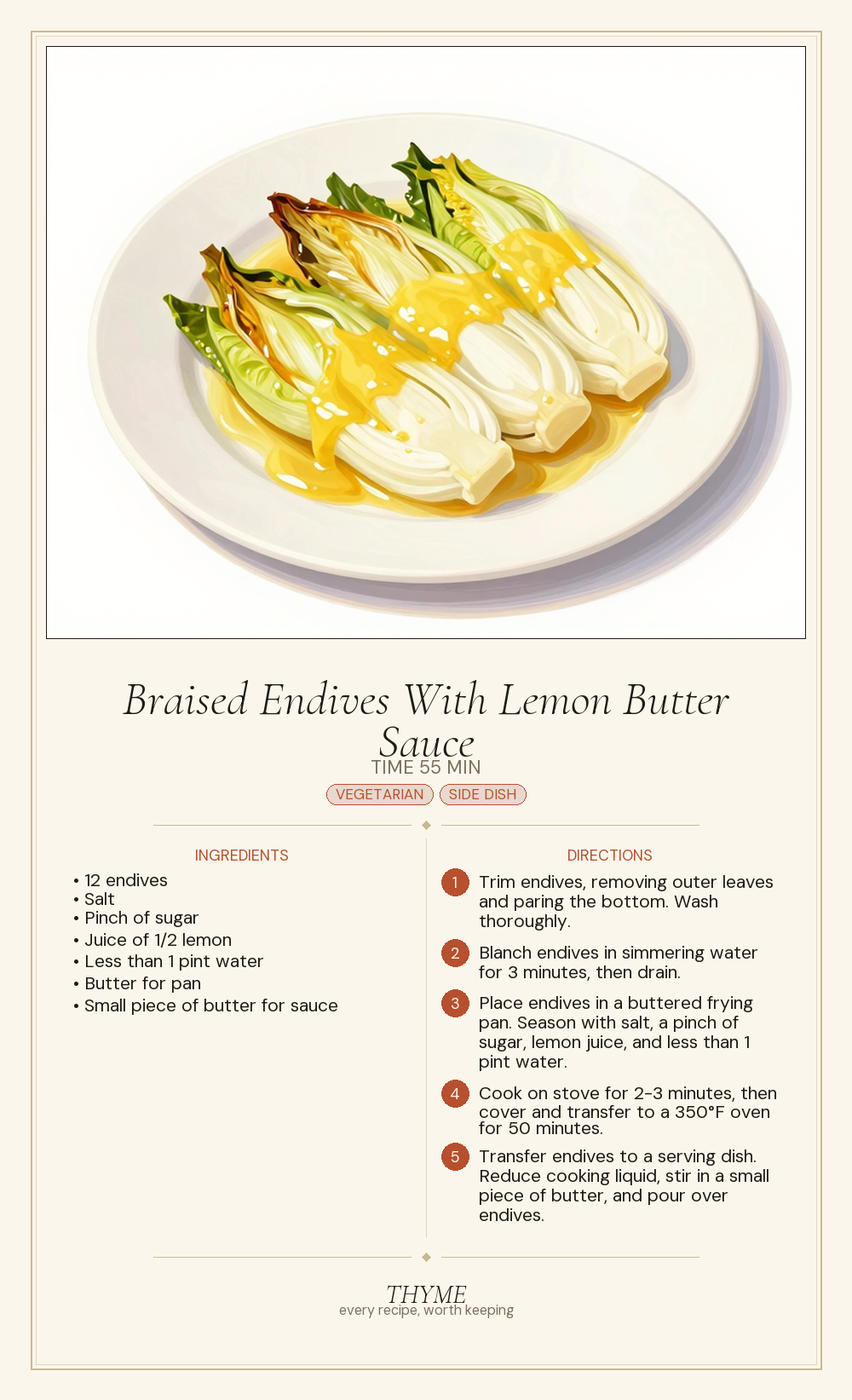 Braised Endives With Lemon Butter Sauce