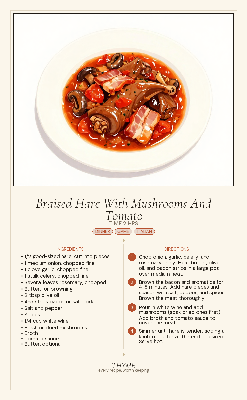 Braised Hare With Mushrooms And Tomato