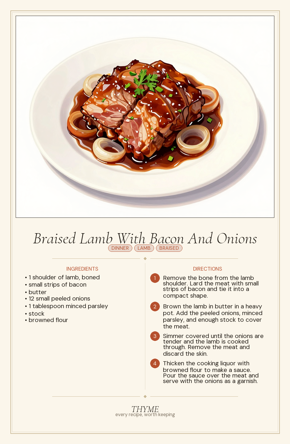 Braised Lamb With Bacon And Onions