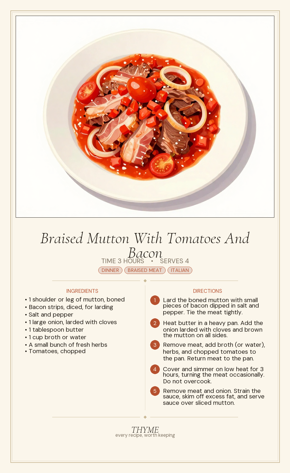 Braised Mutton With Tomatoes And Bacon