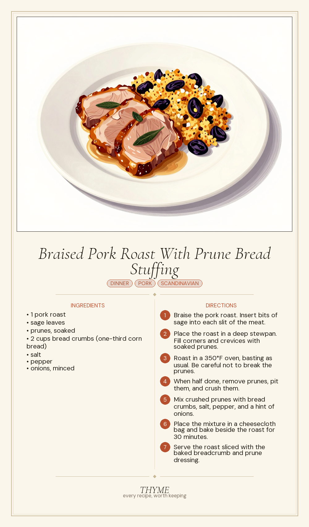 Braised Pork Roast With Prune Bread Stuffing