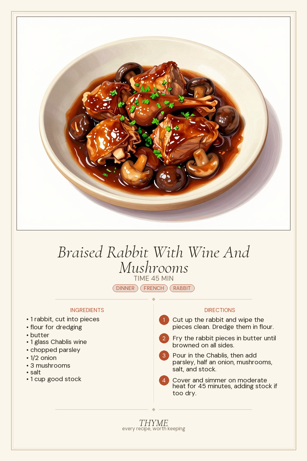 Braised Rabbit With Wine And Mushrooms
