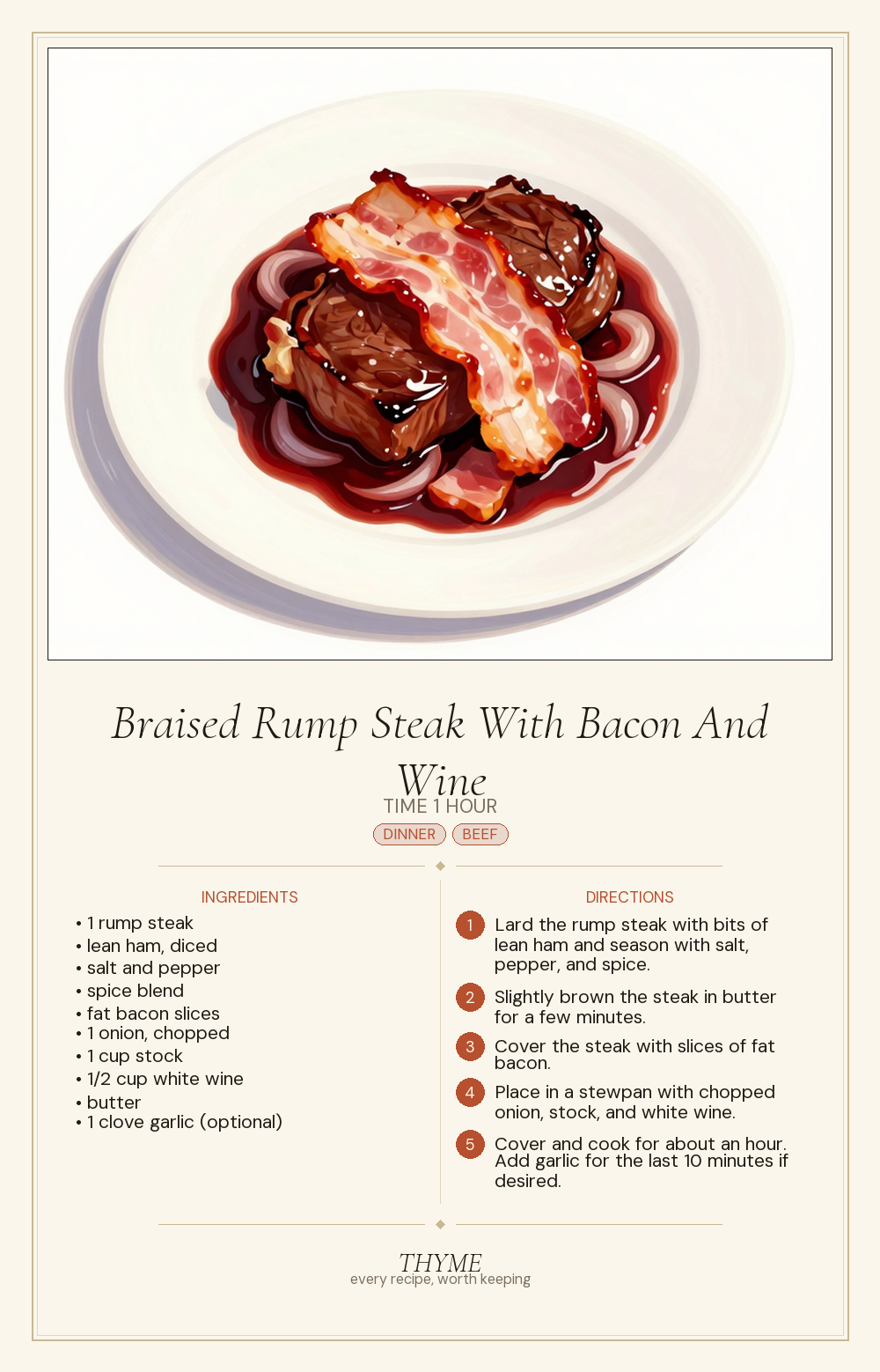 Braised Rump Steak With Bacon And Wine