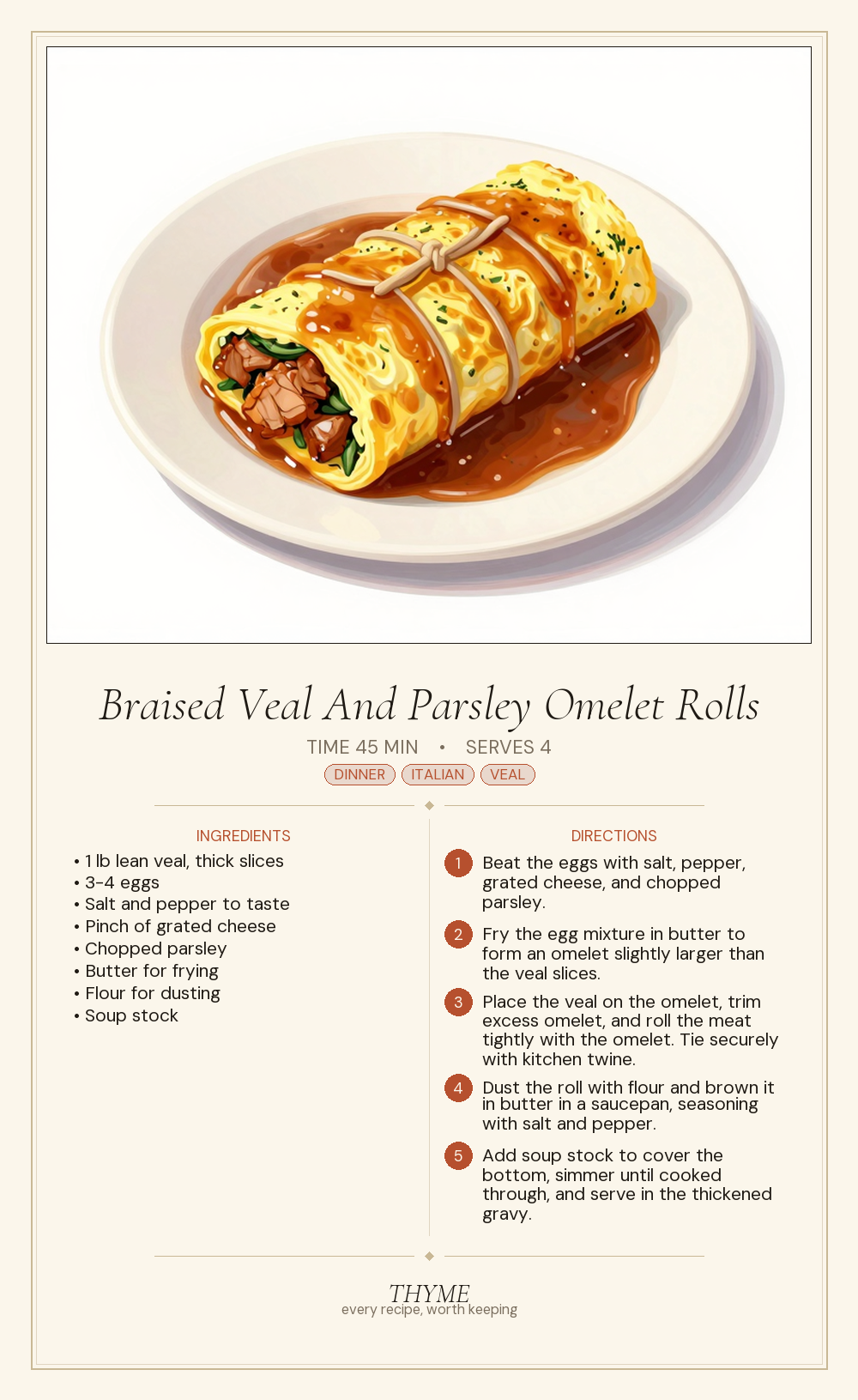 Braised Veal And Parsley Omelet Rolls