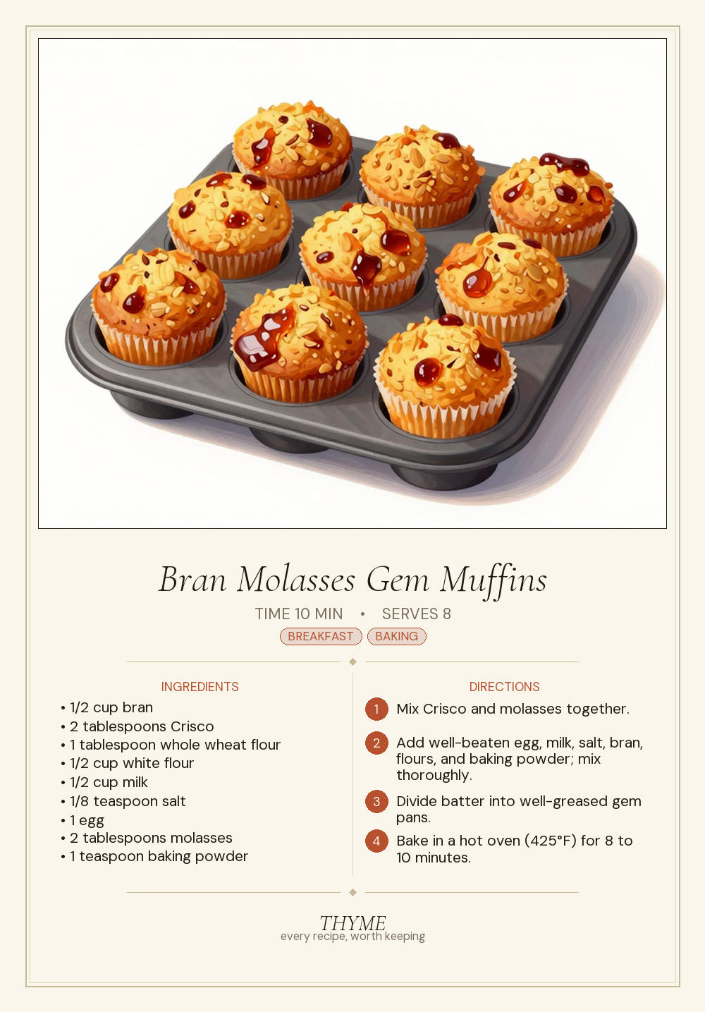 Bran Molasses Gem Muffins