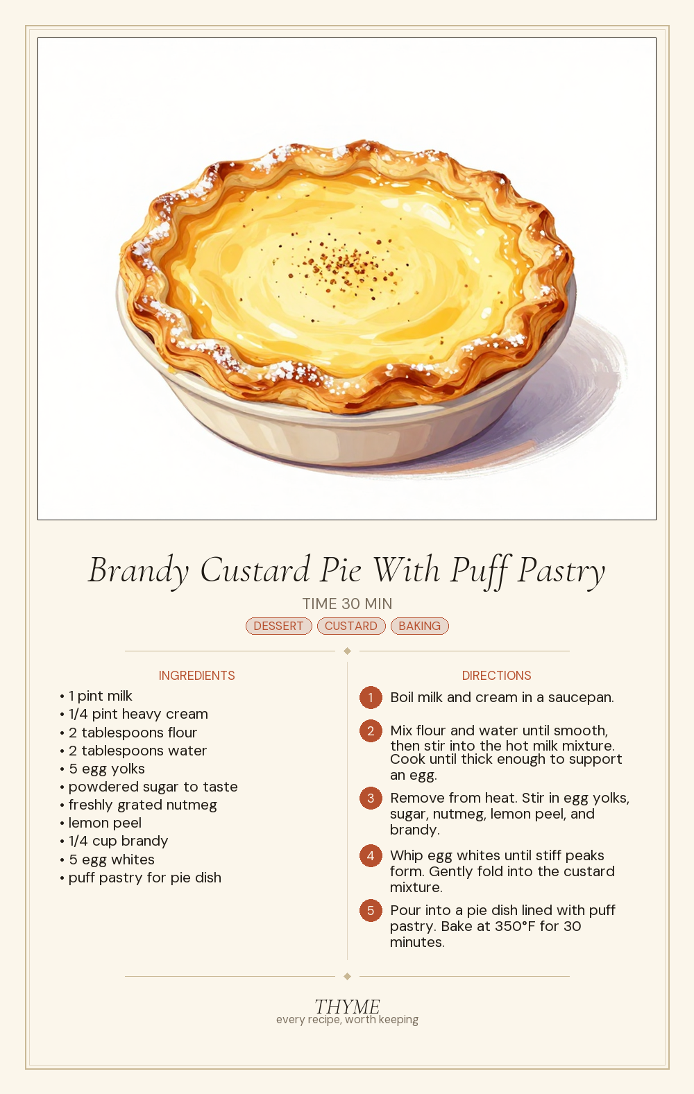 Brandy Custard Pie With Puff Pastry