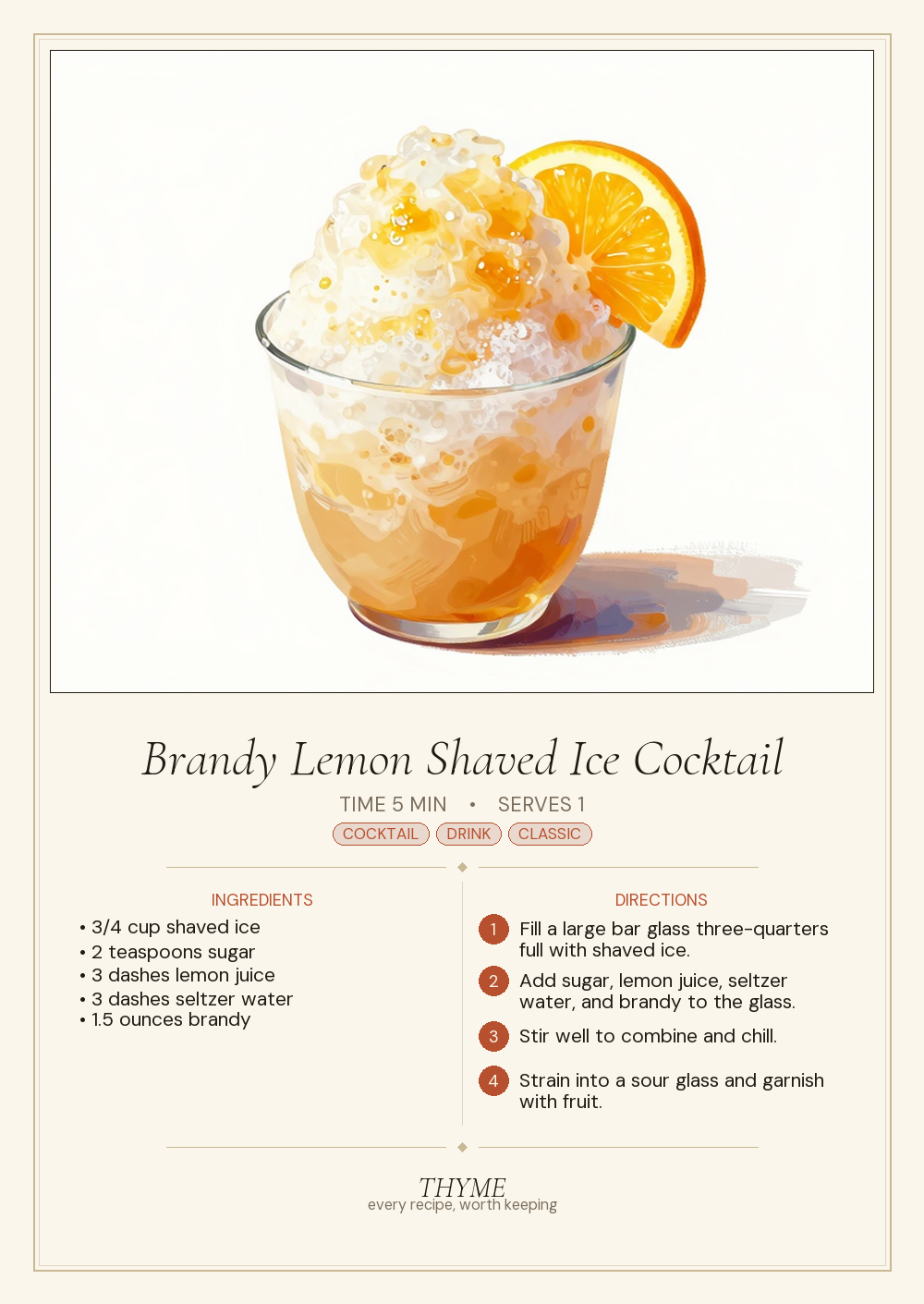 Brandy Lemon Shaved Ice Cocktail
