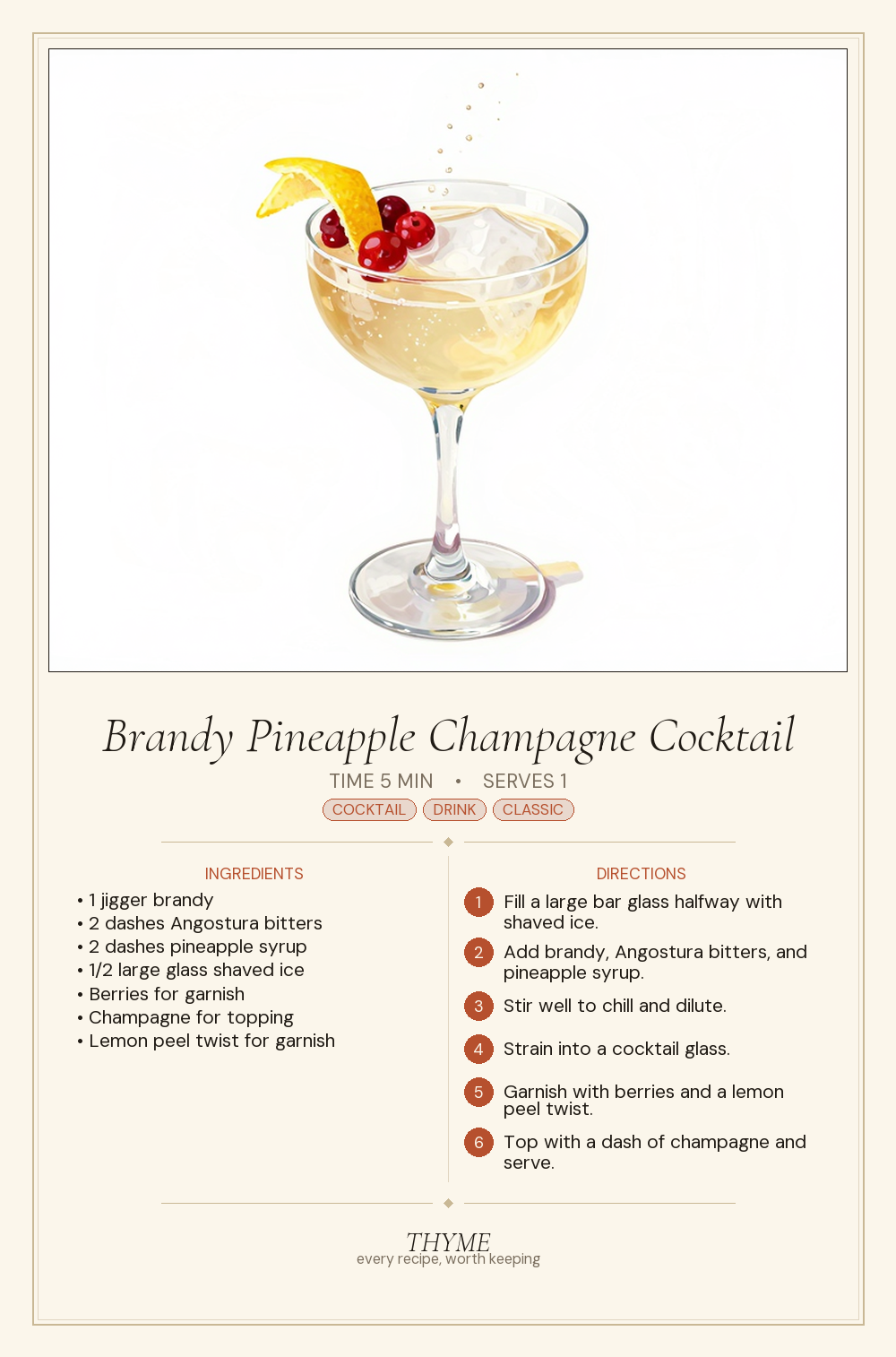 Brandy Pineapple Champagne Cocktail