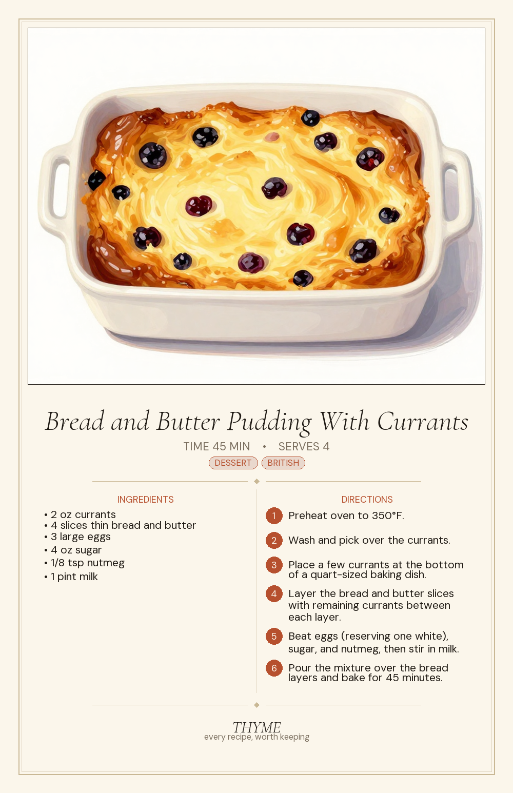 Bread and Butter Pudding With Currants